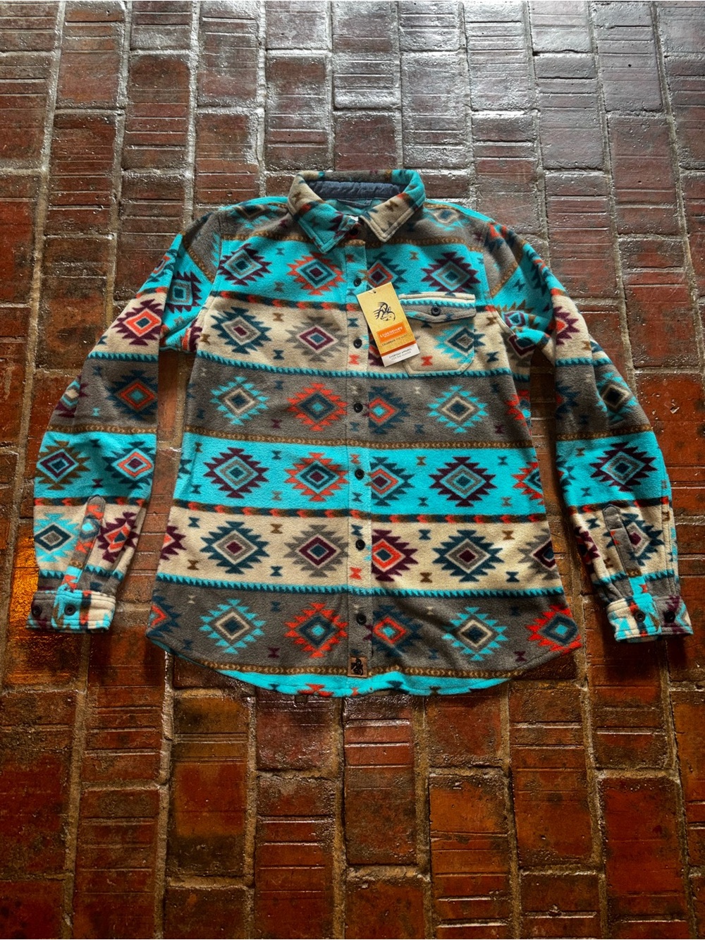 Legendary Whitetails Turquoise, Gray & Cream Southwestern Fleece Button-Up